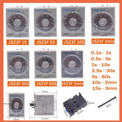 24VDC 220VAC 380VAC Power Off Delay Timer Time Relay 0.1S-3Min JSZ3F With Base - Image 1 of 4
