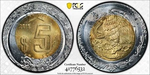 ER047 MEXICO. Mint Error -- Struck over Peso -- 5 Pesos, 2019-Mo. - Picture 1 of 4