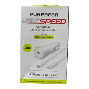 F3. PureGear LightSpeed 20W Single USB Car Charger & 3ft Cable - White - Picture 1 of 2