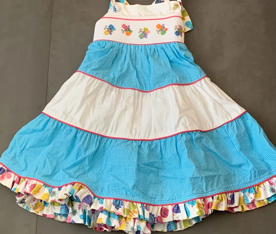 Vestido feminino BEAUX ET BELLES azul gingham smocked 3 boutique borboleta - Imagem 1 de 1