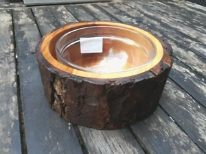 Holz Hundefutternapf, Katzen- Futternapf, Futternapf mit Glaseinsatz , Fressnapf - Bild 1 von 6