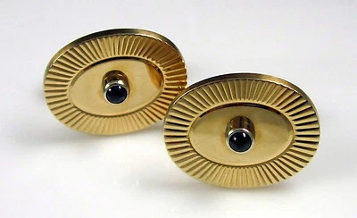 Gemelos vintage Lucien Piccard oro amarillo 14k cabujón zafiro azul Foto 1 de 4