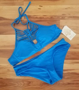 Becca 743177 M Blue Electric Current Strappy Halter No Wire Bikini Swimsuit NWT - Picture 1 of 4
