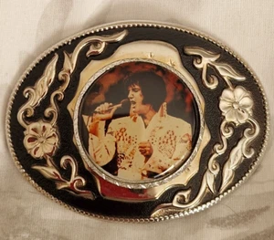 Vintage Elvis Presley silver tone & enamel belt buckle - Picture 1 of 9