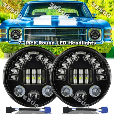 for Chevy Chevelle 1971-1973 Pair 7" Inch LED Headlights Round Hi/Lo Sealed Beam Foto 1 de 4
