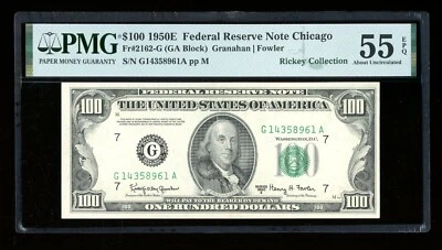 DBR 1950-E $100 FRN Chicago Fr. 2162-G PMG 55 EPQ Serial G14358961A - Image 1 of 2