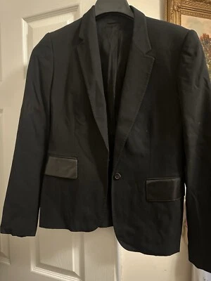 DESIGNER  GUCCI BLACK WOOL ONE BUTTON BLAZER JACKET LEATHER LIKE TRIM ACCENT 42 - Изображение 1 из 4