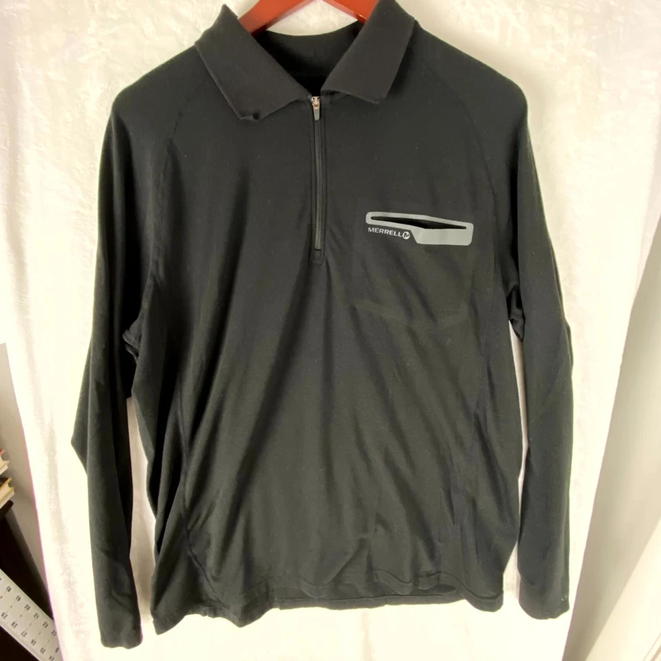 Мужская рубашка Merrell большой черный пуловер UPF 30+ Opti-Wick для бега на открытом воздухе 1/4 на молнии - Изображение 1 из 4