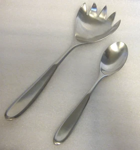 RETRONEU TIVOLI CONTOUR 18/10 SATIN STAINLESS 6-1/2" TEASPOON + 9" SERVING FORK - Picture 1 of 9