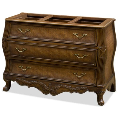 Vendedor de EE. UU. - Cajonera oriental de ratán con motivo francés Foto 1 de 4