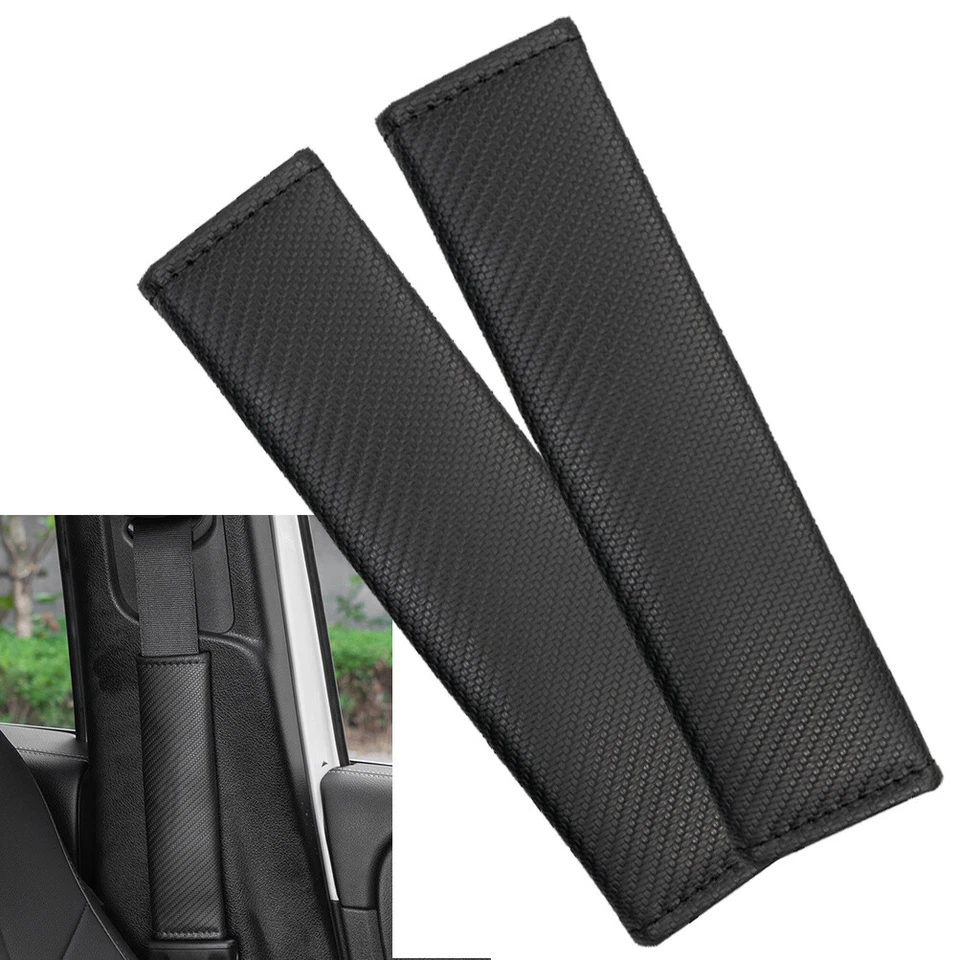 2Pcs Car Auto Seat Cover Belt Shoulder Strap Pad Cushion Headrest Carbon Fiber - Image 1 of 4