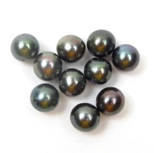 Lote de 10 perlas negras tahitianas redondas sueltas sin perforar de 8-9 mm - Imagen 1 de 2