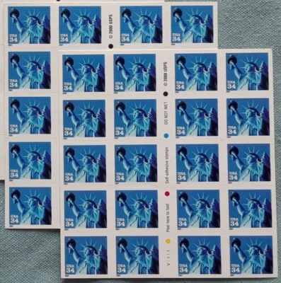 TWO Sheets x 20 = 40 Of STATUE OF LIBERTY 34¢ US Postage Stamps. USA Scott 3485b - Image 1 of 4