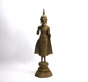 Antique Thai Rattanakosin period standing Buddha, c. 1900, 34.4cm high. Gilt. - Picture 1 of 15