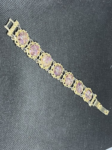 STONE ISLAND Bracciale Pietra Viola Isole del Canale Gioielli Vintage Tono Oro anni '60