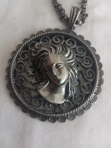 Vintage Lucien Piccard Art Nouveau Style Woman's Head Pendant Necklace - Picture 1 of 4