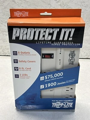 TRIPP-LITE TLP808 8-OUTLET SURGE PROTECTOR 1900 JOULES 8ft CORD WHITE-OPEN BOX - Image 1 of 4