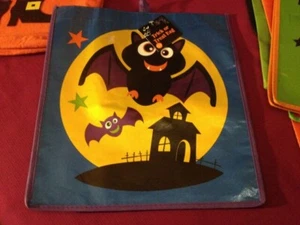 Halloween Reusable Bag~NEW~12" Blue Bats Flying Vinyl Trick Or Treat Tote Bag - Picture 1 of 1