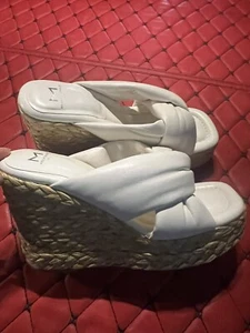 MARC FISHER Womens White Platform Open Wedge Sandals Espadrille Slides 7.5 M - Picture 1 of 6