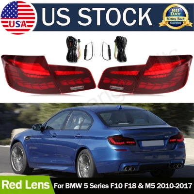 For 2011-2016 BMW 5 Series F10 F18 M5 Red Full LED Tail Lights Startup Animation - Изображение 1 из 4