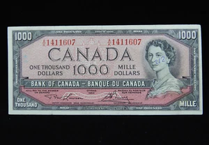 1954 $1000 Dollar Bank of Canada Banknote A/K 1411607 Lawson Bouey VF Grade - Picture 1 of 22