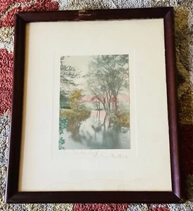 Wallace Nutting "In Tender Leaf" signierter gerahmter handkolorierter Druck kostenloser Versand! - Bild 1 von 5