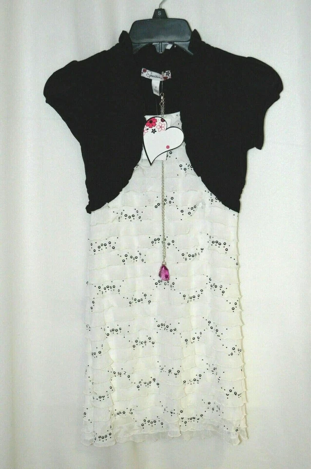 Speechless Black/Cream Mock-Bolero Eyelash Sparkle Girl's Dress - Size 7 NWT - Image 1 of 1