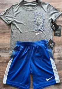 NWT Nike Little Boys 7 Dark Gray/Royal Blue/White Big Logo Shorts Set - Picture 1 of 3