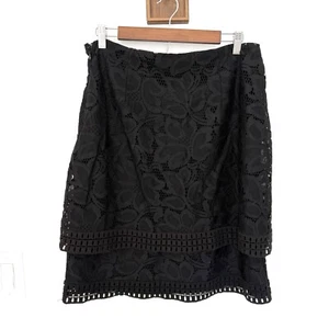 Worthington Skirt Size 12 Knee Length Tiered Black Lace Floral Side Zip - Picture 1 of 11