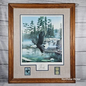 VTG 1990 "Boundary Waters" Framed Limited Edition Print w/ Stamp & Coins - Picture 1 of 9