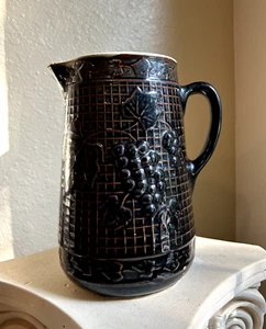 Vintage Star Stoneware Brown Salt Glaze Pitcher with Grape Motif, North Star Mil - Picture 1 of 7