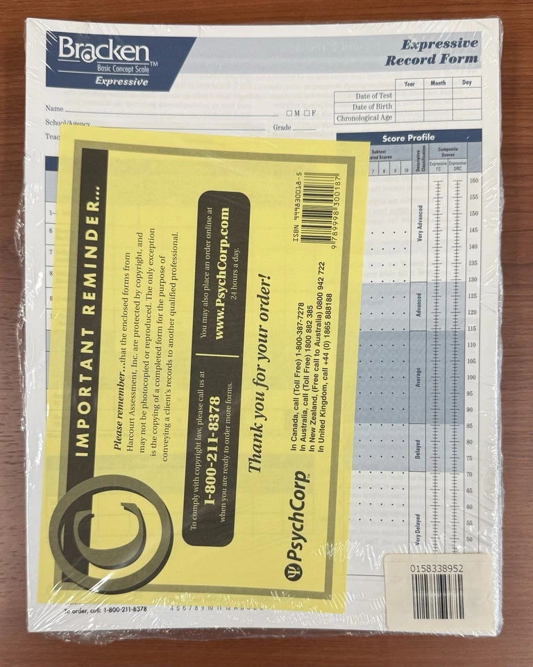 Bracken Basic Concepts Scale 3rd Edition Expressive Record Forms 25 Pack - Image 1 of 1