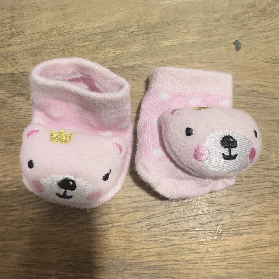 Calcetines Sonajero Bebé Niña - Diseño Oso Rosa - Talla Recién Nacida Foto 1 de 1