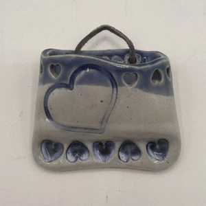 Artisan Janet Rodriguez Pottery Wall Pocket Envelope Style Hearts Blue - Picture 1 of 4