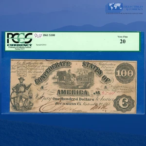 1861 $100 Confederate States Of America, CSA T-13, PCGS VF 20 #2541 - Picture 1 of 3