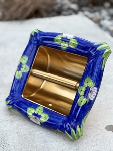 Vintage Sherle Wagner Water Lili Hand Painted Toilet Paper Holder Blue Ceramic - Picture 1 of 15