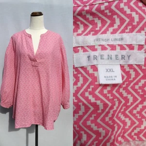 Trenery French Linen Pink White Blouse Size XXL.Oversized Fits as 16-22 Measured - Picture 1 of 7
