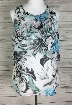 White House Black Market Women’s Floral Overlay Sleeveless Lined Tank Top Size L - Image 1 of 4