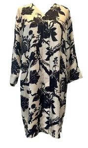 S Max Mara Off White & Black 100 % Seide Print Shirt Kleid/Kaftan Relaxed Gr. 12 - Bild 1 von 17