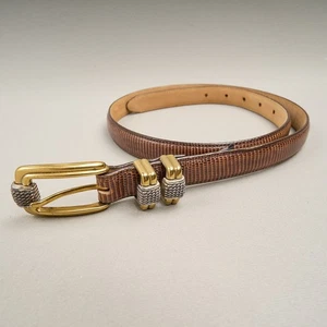 BRIGHTON Classics Brown Leather Belt Womens L 34 Lizard Embossed USA 4B608 7/8" - Picture 1 of 14