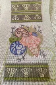 Unfinished Needlepoint Eyeglass Case Floral Seashells Pattern Floss Kit - Picture 1 of 6