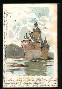 Caub, Ansichtskarte, Die Pfalz mit Dampfschiff 1900  - Picture 1 of 2