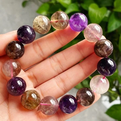14.5mm Natural Auralite 23 Crystal Quartz Beads Bracelet 2544 - Image 1 of 4