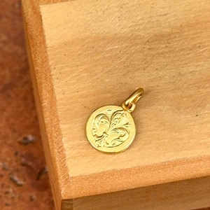 14KT Yellow Gold Matte Round Fleur de Lis Medal Pendant Solid 10mm - Picture 1 of 7