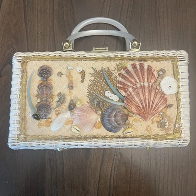 De Colección Años 50 Atlas Mimbre Paja Concha Marina Bolso de Mano Lucite Baquelita Cartera Bolso de Mano Foto 1 de 4