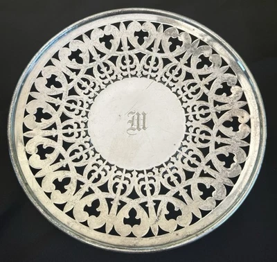 Placa/bandeja perforada Sheffield 10" antigua década de 1920 con monograma M Inglaterra 07133 Foto 1 de 4