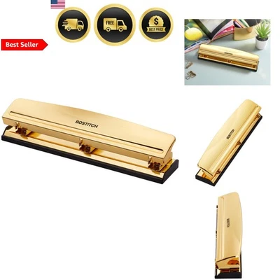 3孔打孔办公工具金属黄金12张容量打孔板 — 第 1/4 张图片