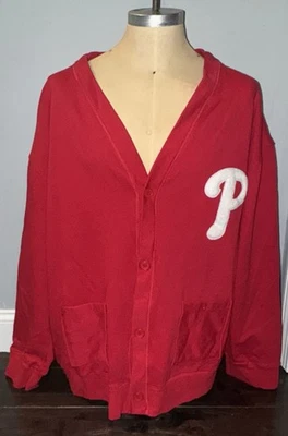 VTG! Philadelphia Phillies Homebase Majestic Red Cardigan Sweater Mens Size 2XL - Image 1 of 4