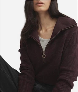 WITCHERY Zip Slouch Knit 1/4 Zip Wool Blend Pullover Jumper Size L Burgundy - Picture 1 of 8