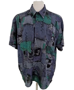 Christian Dior Men's Short Sleeve Shirt Size XXL Purple Mix Silk Pattern Used F1 - Picture 1 of 11